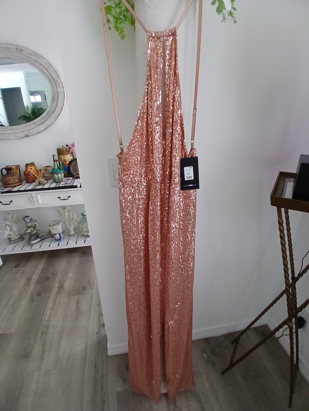 Fashion Nova Rose Gold Sequin Halter Jumpsuit
